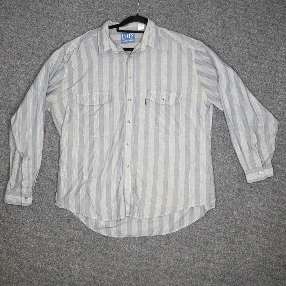 Vtg 90s Levis San Francisco Striped Button Up Shirt XL Blue Label Point Collar